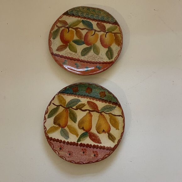 Ceramic "Hand Painted‎ ITALICA ARS" Made in ITALY" 2 Bread Appetizer PLATEs - Picture 1 of 8